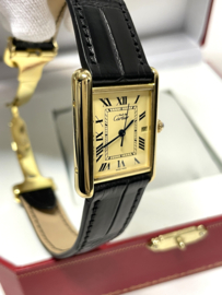 Must de Cartier Tank Large Date Ivory Roman Dial Quartz 2413 Incl Cartier Garantie