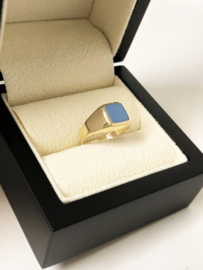 14 K Gouden Dames Pink Zegelring - Blauwlagen Steen