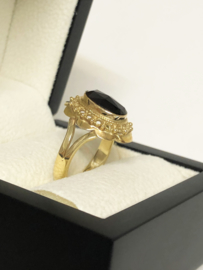 Antiek 14 K Gouden Band Ring Facetgeslepen Granaat
