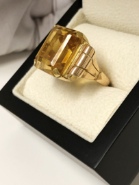 Grote Antiek Gouden Ring 12 crt Emerald Geslepen Citrien - 9,45 g / Jaren '30