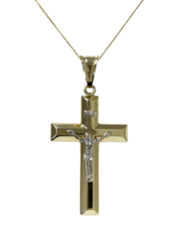 14 K Bicolor Gouden Hanger Kruis Met Jezus Figuur - 6 cm