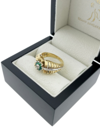 Vintage 18 Karaat Bicolor Fantasie Ring Briljant Geslepen Diamant / Smaragd