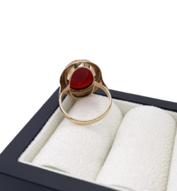Antiek 14 K Gouden Gravé Ring Facetgeslepen Carneool - Amsterdam XXX