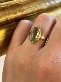 14 K Antiek Gouden Ring Ovaal Gefacetteerd Lichtgroen Spinel - Mt 18.25