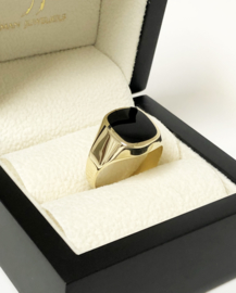 14 K Gouden Heren Zegelring Stomphoek - Onyx