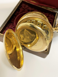 14 K Gouden Ligne Droite Remontoir Ancre Spiral Briguet 18 Rubis Chaton Zakhorloge  Datering ca 1900