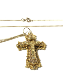 Antiek Gouden Kruis Corpus Met Gourmet Collier - 50 cm / 5,1 g / INRI