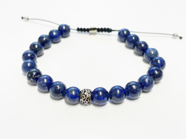 Kralenarmband Lapis Lazuli Zilveren Elementen Verstelbaar 8,0 mm / 19 - 26 cm