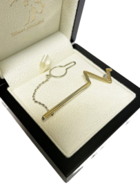 14 K Bicolor Gouden Dasspeld Hartslag Briljant Geslepen Diamant Met Ketting