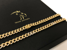 14 K Gouden Gourmet Schakel Collier ca 0.20 ct Briljant Geslepen Diamant - 48,5 cm / 26,8 g