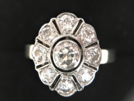14 K Antiek Gouden Rozet Ring ca 1.0 Crt Diamant Oud Europees Slijpsel