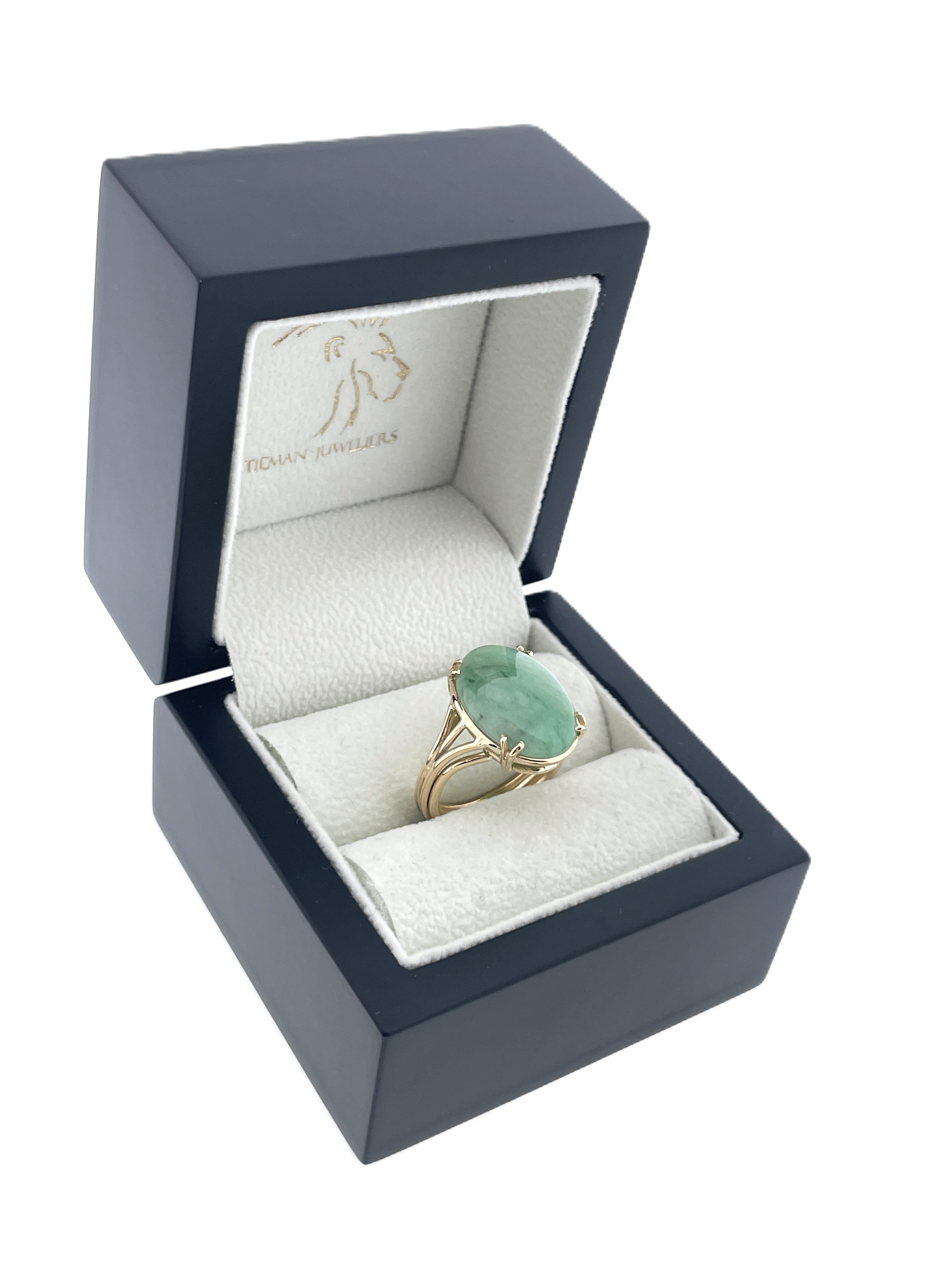 Antiek Gouden Ring Ovaal Jade Jadeiet Vintage 4-Band Ring
