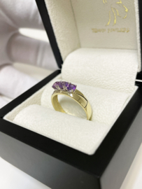 14 K Gouden Bandring Briljant en Bolsjewiek Geslepen Amethyst