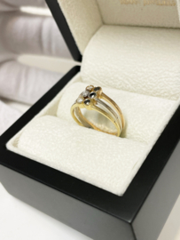 18 K Tricolor Gouden 3-Band Ring Trinity Briljant Geslepen Diamant / Saffier