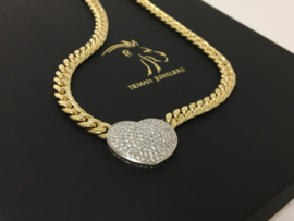 14 K Gouden Gourmet Collier Diamanten Hart 1.0 crt H / VS2 - 45 cm / 32,45 g