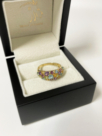 14 K Gouden Band Ring Edelstenen Amethyst Citrien Peridoot Topaas