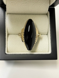 Grote 14 K Massief Gouden Markies Ring Cabochon Geslepen Onyx - 3 cm