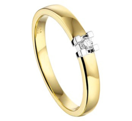 14 K Bicolor Gouden Solitair Aanschuif Ring 0.05 crt Diamant