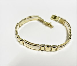 14 K Bicolor Gouden Heren Schakel Armband - 22 cm / 25,6 g / 8,5 mm