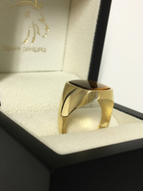 14 K Gouden Heren Zegelring - Tijger Oog