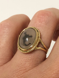 Antiek 14 K Gouden Ring - Schorpioen In Bergkristal / Hars