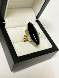 Grote 14 K Massief Gouden Markies Ring Cabochon Geslepen Onyx - 3 cm