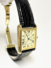 Must de Cartier Tank Large Date Ivory Roman Dial Quartz Full Set Incl Cartier Garantie