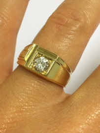 14 K Gouden Heren Ring (bewerkt) 0,50 crt Heldere Zirkonia