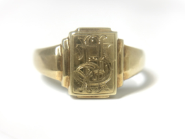 Antiek Gouden Dames Zegelring Monogram HJ Datering ca 1920