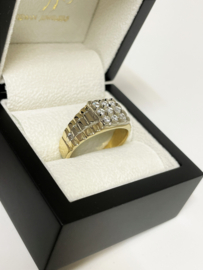 14 K Bicolor Gouden Heren Rolex Ring Briljant Geslepen Diamant - 8,4 g