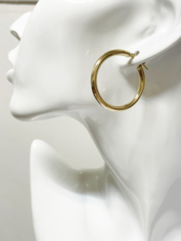 14 K Gouden Creolen Glad / Rond - 3 cm / 3 mm