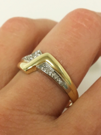 14 K Bicolor Gouden Slagring 0.08 ct Briljant Geslepen Diamant