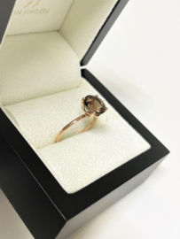 14 K Rosé Gouden Solitair Ring Briljant Geslepen Rookkwarts 3.0 ct