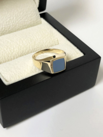 14 K Gouden Dames Pink Zegelring - Blauwlagen Steen