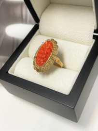 14 K Antiek Gouden Ring Gesneden Bloedkoraal Amsterdam - XXX