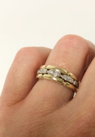 14 K Bicolor Gouden Schakel Band Ring 0.12 crt Diamant - G / VS1