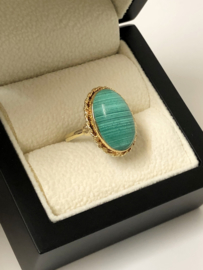 14 Karaat Antiek Gouden Ring Malachiet