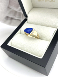 14 Karaat Gouden Dames Ring Lapis Lazuli / Briljant Geslepen Diamant