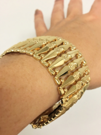Brede 18 K Gouden Fantasie Schakel Armband - 19,5 cm / 47,6 g