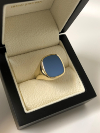 14 K Gouden Heren Zegel Ring Blauwlagen Steen / Stomphoek - 6,6 g