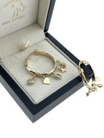 14 Karaat Bicolor Gouden Creolen Bedeltjes Cubic Zirkonia - 3 cm