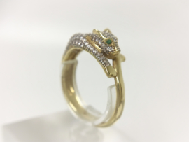 18 K Gouden Panter Ring Smaragd Groene Ogen / Geslepen Zirkonia