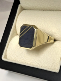 14 K Massief Gouden Heren Zegelring (8-Kant) Lapis Lazuli - 11,25 g