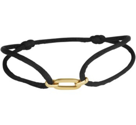 Zwart Gevlochten Armband 14 K Gouden Schakels (Verstelbaar)