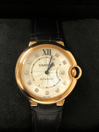Ballon Bleu De Cartier Watch 36 MM, Rose Goud, Leer,  Diamant - Full Set / Nieuw