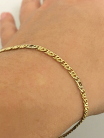 14 K Bicolor Gouden Valkoog Schakel Armband - 19 cm / 3,55 g