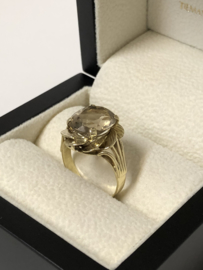 14 K Antiek Handvervaardigd Gouden Ring - Rookkwarts