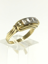 14 K Antiek Bicolor Gouden Rijring Briljantgeslepen Diamant