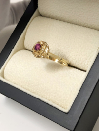 Antiek Handvervaardigd 14 K Gouden Rozet Ring Robijn
