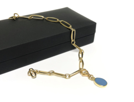 14 K Gouden Closed Forever Schakel Armband Hanger Blauwlagen - 19,5 cm / 7,75 g